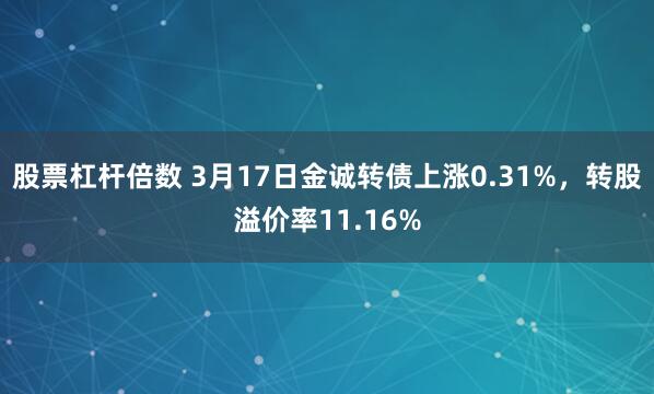 股票杠杆倍数 3月17日金诚转债上涨0.31%，转股溢价率11.16%