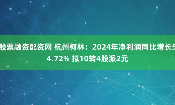 股票融资配资网 杭州柯林：2024年净利润同比增长54.72% 拟10转4股派2元