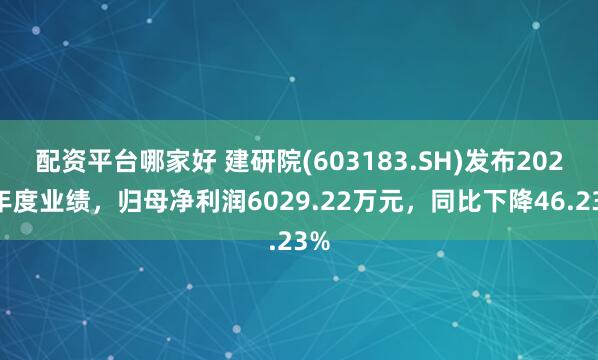 配资平台哪家好 建研院(603183.SH)发布2024年度业绩，归母净利润6029.22万元，同比下降46.23%